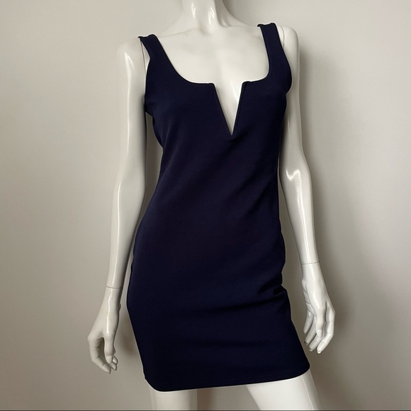 Missguided Navy Blue Deep V Plunge Open Back Mini Dress, 6 - Picture 9 of 11